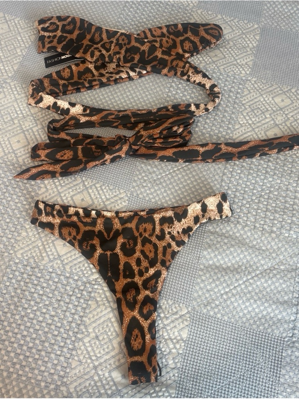 Fashion Nova Leopard Print Bikini Set in Brown and Black